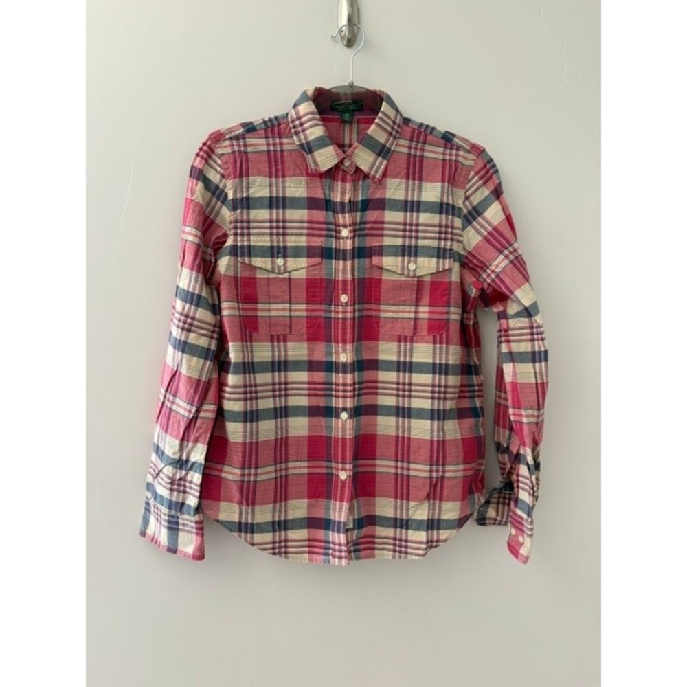 Lauren Jeans Co Ralph Lauren Pink Plaid Cotton Button Down Shirt Womens Medium